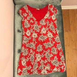 Red Floral Pattern Summer Dress